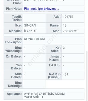 Ankara Sincan Yenikent’te 3 Kat Konut İmarlı Satılık Arsa Müstakil Parsel