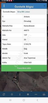 Elmadağ Karacahasan Mahallesinde Satılık Tek Tapulu 3,560m2 Arsa