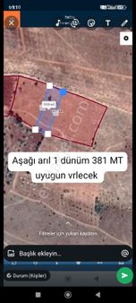 Aşağı Arılda Bağevlik Yer 1381 M2 Hisse Yolu Var