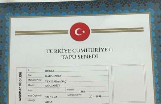 Burhan Ardıç'tan Karacebey Yenikaraağaç Konut İmarlı Arsa 380 M2