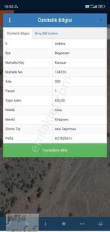 Karaşar Kirazyanı Mevkinde 650 M2 Tek Tapu