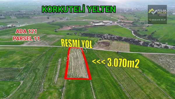 Korkuteli Yelten De Satılık 3.070m2 Tarla Resmi Yolu Var