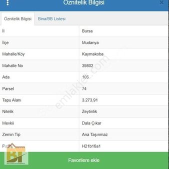 Baytürk Gayrimenkul'den Mudanya Kaymakoba'da Satılık Zeytinlik