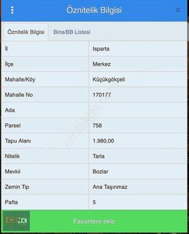 Isparta Merkez Küçükgökçeli Satılık Bahçe