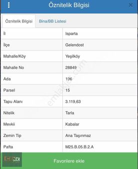 Isparta Gelendost Yeşılköy Satılık Yatırımlık Arazi