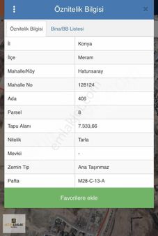 Meram Hatunsaray'da 7300m2 Tek Tapu Konya Akören Yoluna 50mt