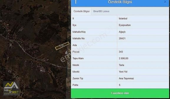 İstanbul Eyupsultan Ağaçlı Da 206 M2 Hısselı Arsa