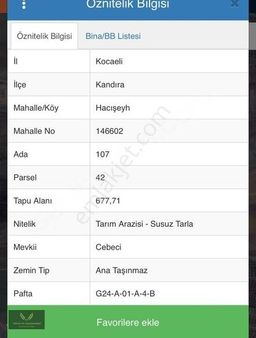 Kandıra Hacışeyh Köyünde 3 Parça Resmi Yollu 7156metre Satılık