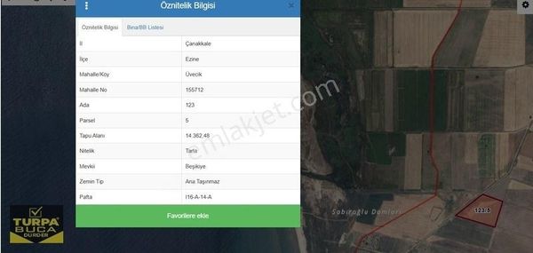 Turpa'dan Ezine'de Tek Tapu 14.362m2 Tarla Denize 600mt Mesafe