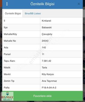 Kırklareli Babaeski Çavuşköy Satılık Tek Tapu Tarla