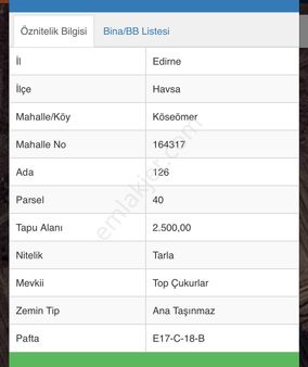 Köseömer Köyü Satılık Tarla