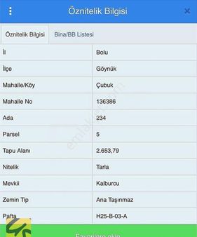 Bolu Göynük Çubuk Köyünde 2653 Metrekare Satılık Tarla