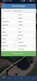 Nilüfer Üçpınar 8914 M2 6 Hisse Tamamı 122 Mt. Yola Cephe