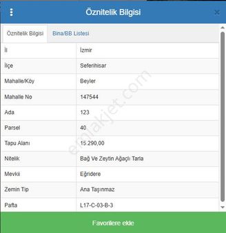 Seferihisar Beyler Köyü’nde Baraja Komşu Zeytin Ağaçlı Tarla