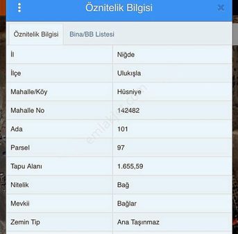 Ulukışla Hüsniye Köyü Satılık Tek Tapu Yaylalık Arsa