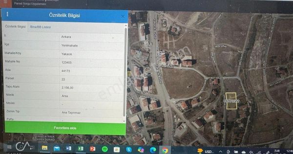 Yenimahalle Yakacık Arsa Toplam 2.156 M2 Hisse 460 M2 Satılık