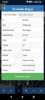 Denk Evim Gayrimenkul Den Bilecik Gölparazarın Da Satılık Tarla 3948 M2