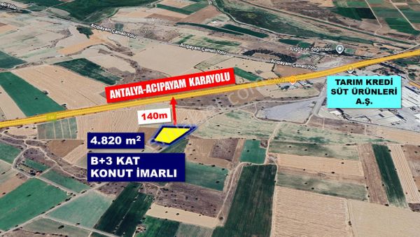 Acıpayam Antalya Yolu Tarım Kredi Yanı Konut İmarlı B+3 Kat Arsa