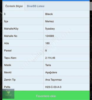 Bilecik Merkezi İlyasbeyde Satılık 2.114,46 M2 Yatırımlık Arsa