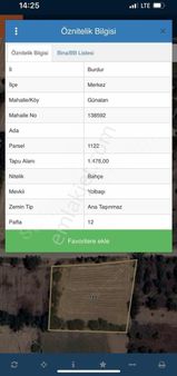 Burdur/merkez/günalan Satılık 1478 M2 Bahçe Vasıflı Arsa
