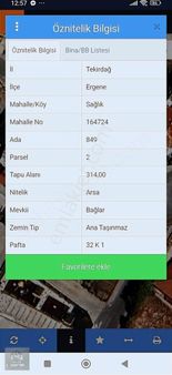 Ergene Sağlık Mahallesınde Satılık 314 Mt Arsa