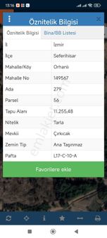 İzmir Seferihisar Tek Tapu Yol Cepheli 11255 Mk Denize 13 Km Yakın