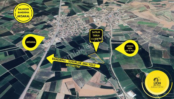 🟨⬛bandırma Aksakal'da Yerleşim Yerine Yakın,kadastro Yoluna Cephe Satılık 11.000 M² Tarla⚫🟡
