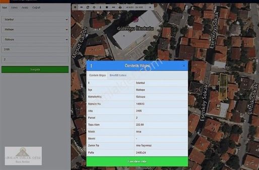 Arslan Emlakta Maltepe Gülsuyu'da 222 M2 Konut İmarlı Arsa