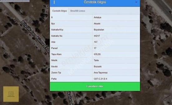 Ticari Turizm Alanı Olarak Planlanan 855 M² Satılık Tarla