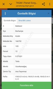 Burhaniye Kızıklısatılık 9.578m2 Tarla