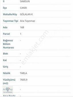 Yalı Gayrimenkul | Canik Gölalan Da Doğa Manzaralı 7605m Tarla