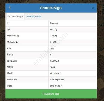 Batman Gerçüş Akburç Ta Satılık 6360metrekare