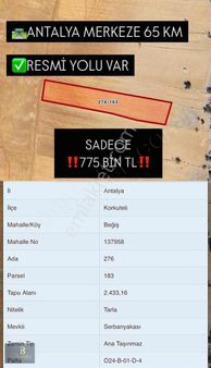 Beğiş Susuzda 2433m2 Kupon Tarla