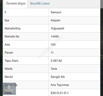 Civan Emlaktan Alaçam Yoğunpelitte Yatırımlık Fırsat Tarla