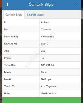 Çankaya Yakupabdalda 256 Ada 35 Parsel 1500m2 Hisse