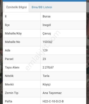 Bursa İnegöl Çavuşköyü'nde 2.270 M2 Satılık Tarla