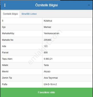 Kütahya Merkez Satılık Emsallerine Uygun Fiyatlı Fırsat Tarla