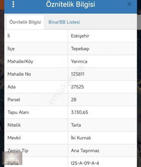 Yarımca Mh. Sarıcakaya Yol Dibi 3 Dönüm Satılık Tarla