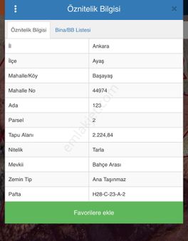 Ayaş Başayaş Satılık 370 Metre Hisse Yatırımlık