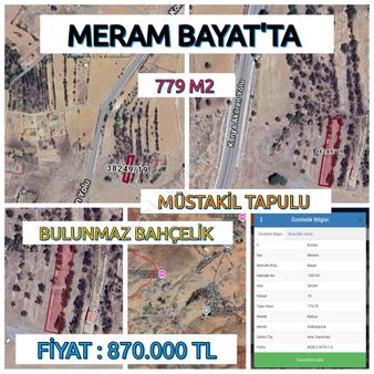 Meram Bayat'ta Satılık 780 M2 Bahçe İmarlı Satılık Arsa