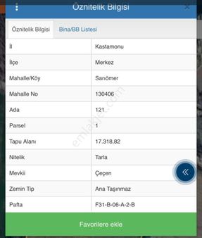 Kastamonu Merkez Sarıömer 121 Ada 1 Parsel Hisse 3 Parsel Toplam 810m2
