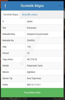 Karacasu - Ataeymir' De Satılık 215+40 Dönüm Satılık Tarla