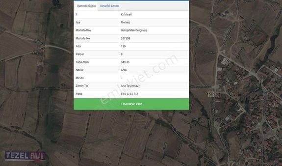 Kırklareli Üsküp'te 350m2 Satılık İmarlı Arsa