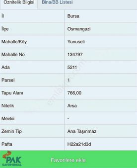 Yunuselinde 766 M2 İmarlı Arsa