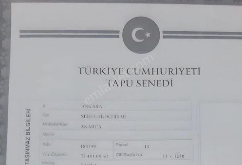 Ankara Şereflikoçhisarda Yetmiş Üç Bin Dörtyüz Bir Bin Sıfır Sekiz Metre Kare Tarla