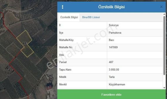 Sakarya-pamukova-bacıköyde Satılık 3.850 M2 Tarla