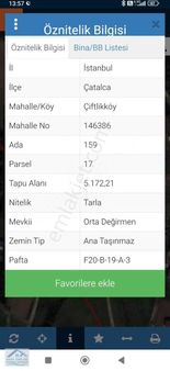 Çatalca Çiftlikköy De Kadastro Yoluna Cephe 655 M2satılık Arsa