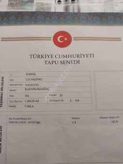 Edirne Uzunköprü Hamidiye Köyünde Satılık Arsa