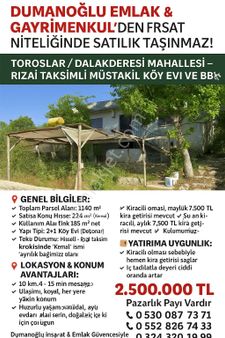 🏡 Toroslar / Dalakderesi Mahallesi – Müstakil Köy Evi Ve Bahçesi