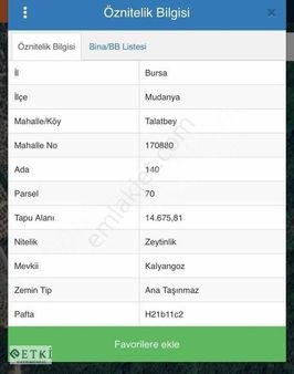 Etki'den Mudanya Talatbeyde Deniz Manzaralı 14.675m²